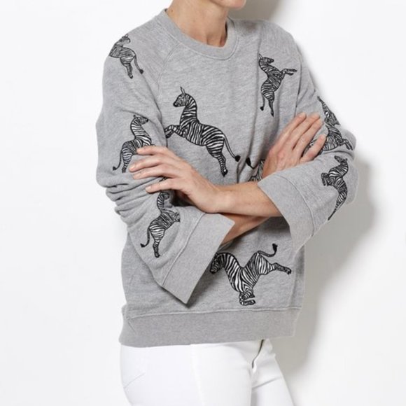 Zoe Karssen Embroidered Zebra Sweatshirt Heather Grey Size Medium - Picture 1 of 9